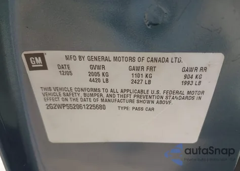 2006 Pontiac Grand Prix из США, поврежденный, VIN 2G2WP552061225680